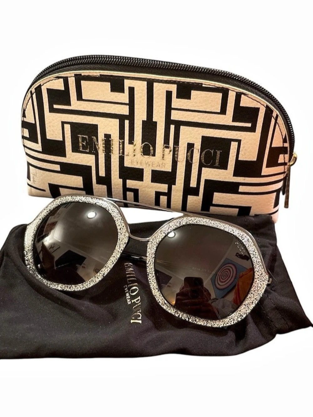 Emilio Pucci Geometric Sunglasses in Black & sparkle Like New